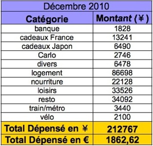nos dépenses en dec 2010