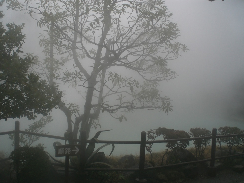Shiraike: un 'enfer' à Beppu: c'est une source chaude naturelle qui sort du sol en formant un petit lac bleu laiteux d'où s'échappe tant de vapeur qu'on a du mal à se voir!