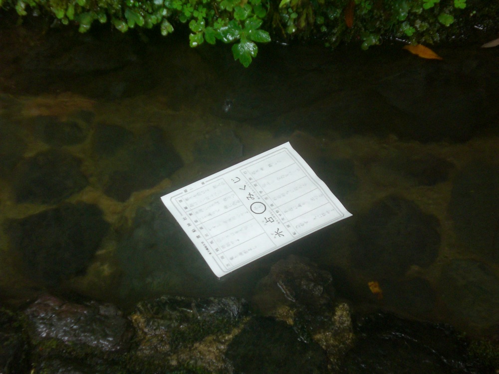 Dans ce temple, la tradition? la religion? veut qu'on achète un petit papier qui doit nous dévoiler notre avenir de façon étonnante: on doit le tremper dans l'eau pour que les prédictions apparaissent.