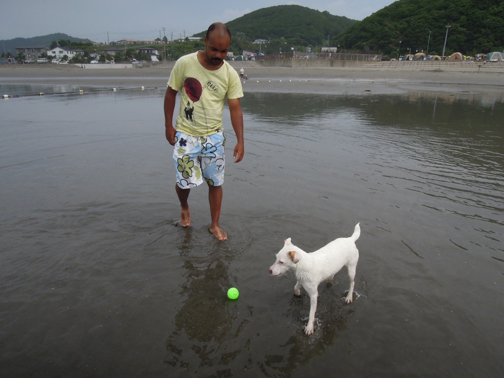 Au camping de la plage: la mer et une balle = le plus grand bonheur de Carlo