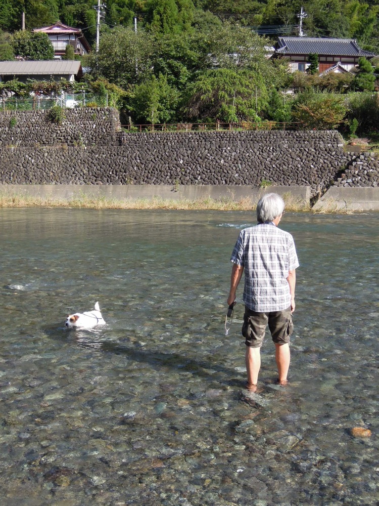 Barbecue: la rivière est un super terrain de jeux... pour les chiens et pour nous!