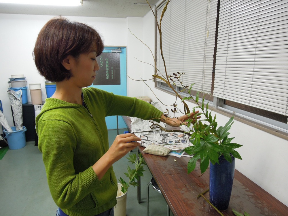 Ikebana: Nobuko en plein travail